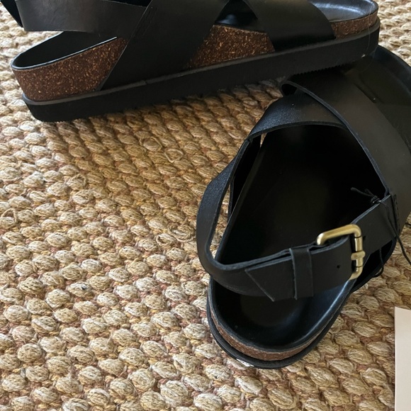 Liberté Leather Black Sandals with Cork Footbed - Picture 4 of 5